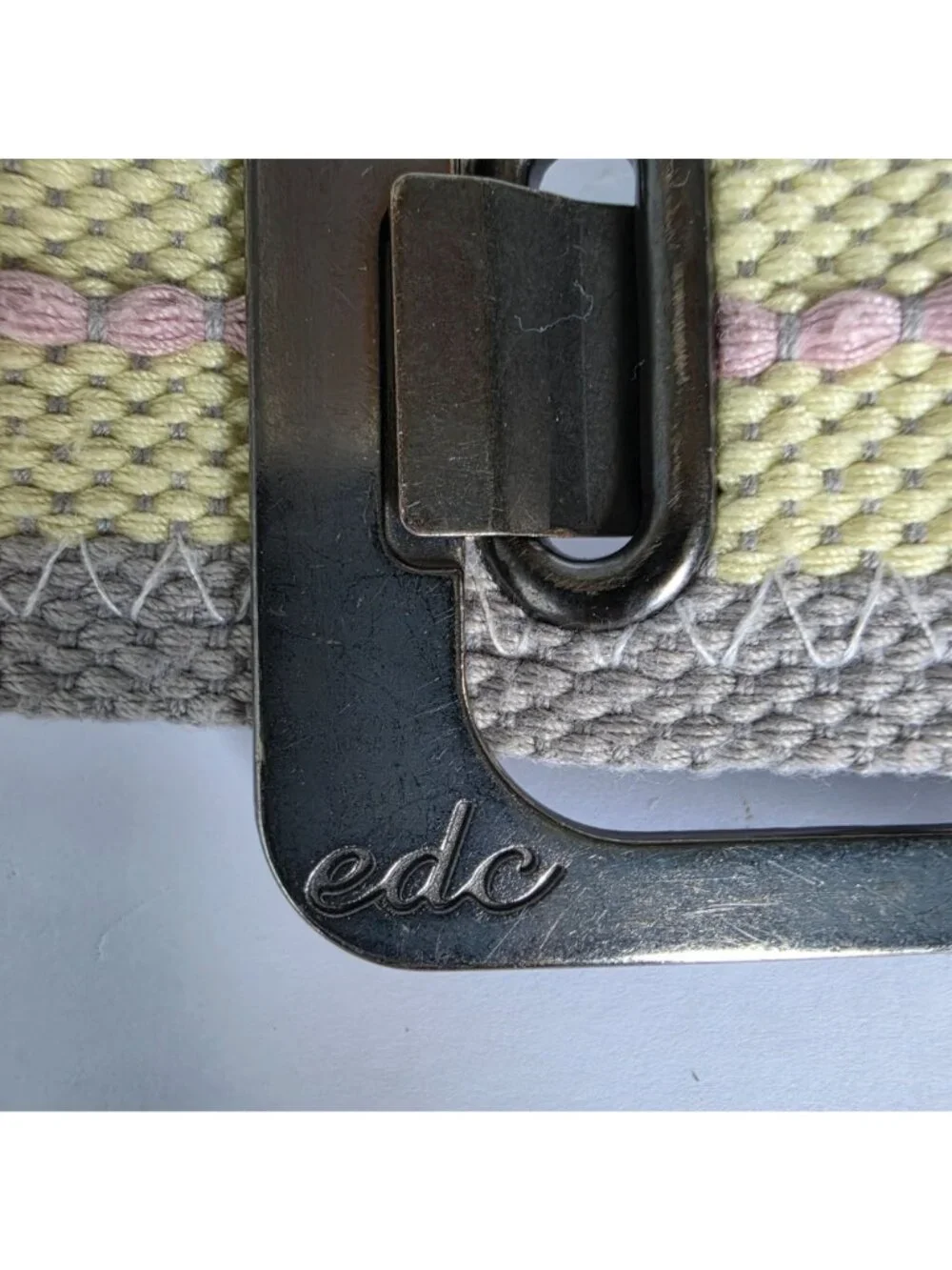 EDC by Esprit Belt Size 10 Striped Canvas Web Belt Y2K Pastel Grommet Buckle